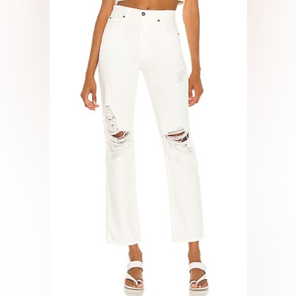 NWT SLVRLAKE London White Destructed High Rise Straight Leg Jeans $285 size 25 - Picture 16 of 16